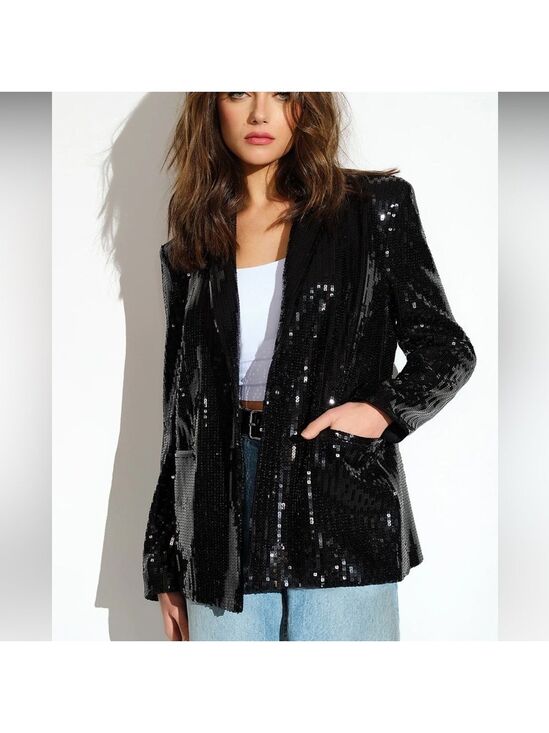 Susana Monaco Jackets & Blazers - NWT Susana Monaco Black Sequin Blazer Front Snap Size Small